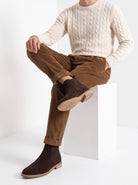 BLENIN suede chelsea boots, seated, side view