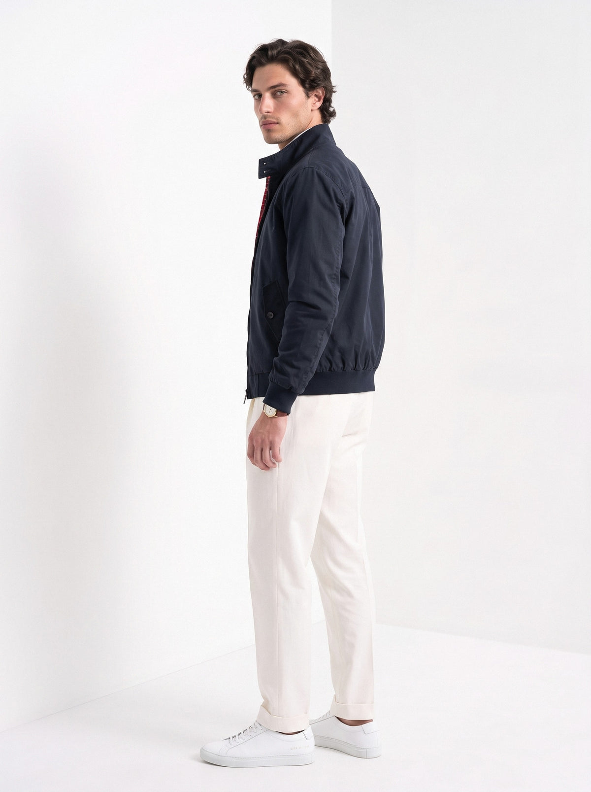 BLENIN men's harrington jacket in navy, back view