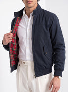 BLENIN men's harrington jacket in navy, styled detail