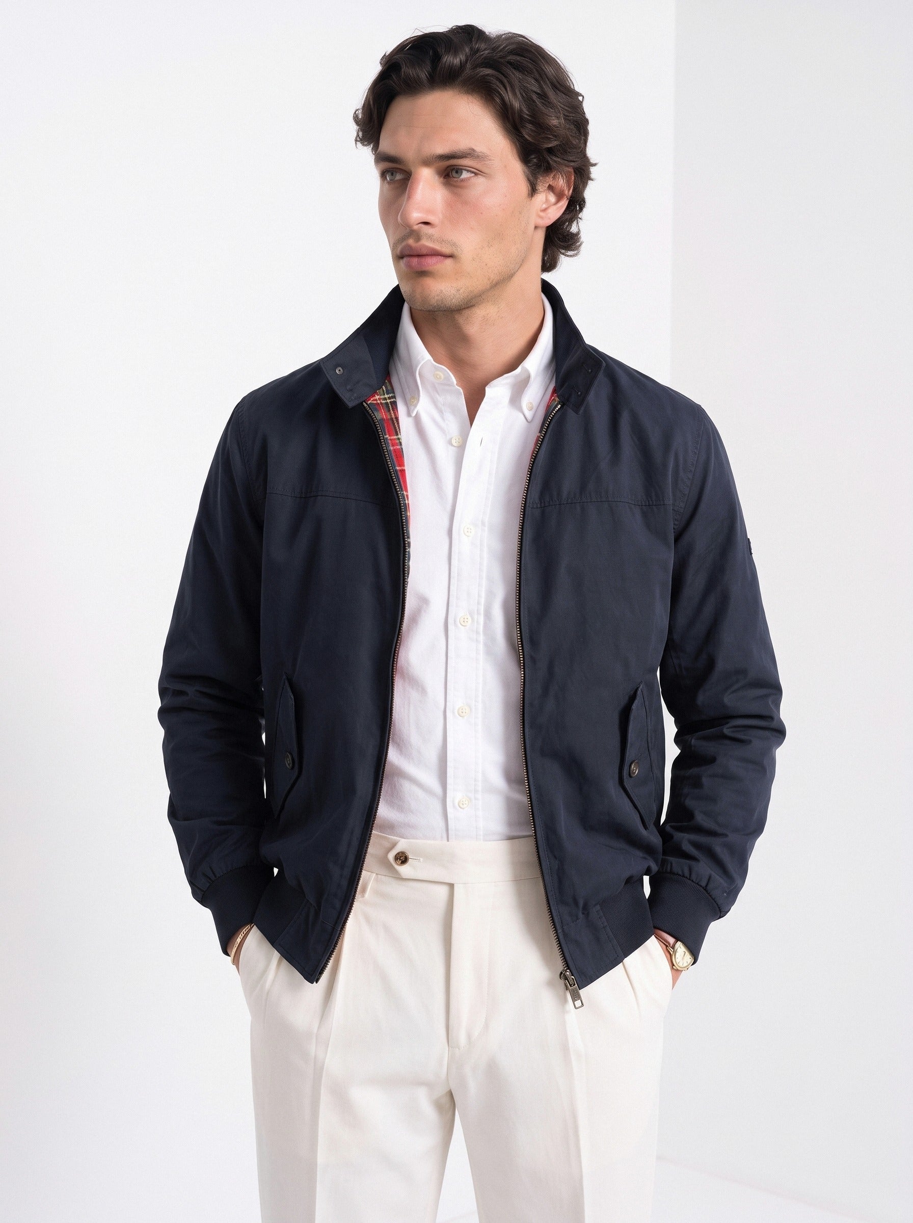 BLENIN men's harrington jacket in navy, front portrait