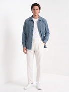 BLENIN men's corduroy overshirt in smoke blue, full-length front view