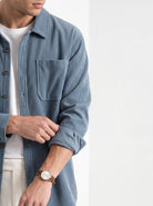 BLENIN men's corduroy overshirt in smoke blue, styled detail