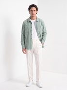 BLENIN men's corduroy overshirt in sage, full-length front view