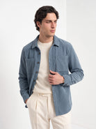 BLENIN men's corduroy overshirt in smoke blue, front portrait
