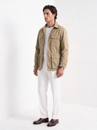 BLENIN men's twill field jacket in khaki, three-quarter view