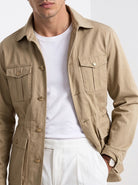 BLENIN men's twill field jacket in khaki, close-up of the details