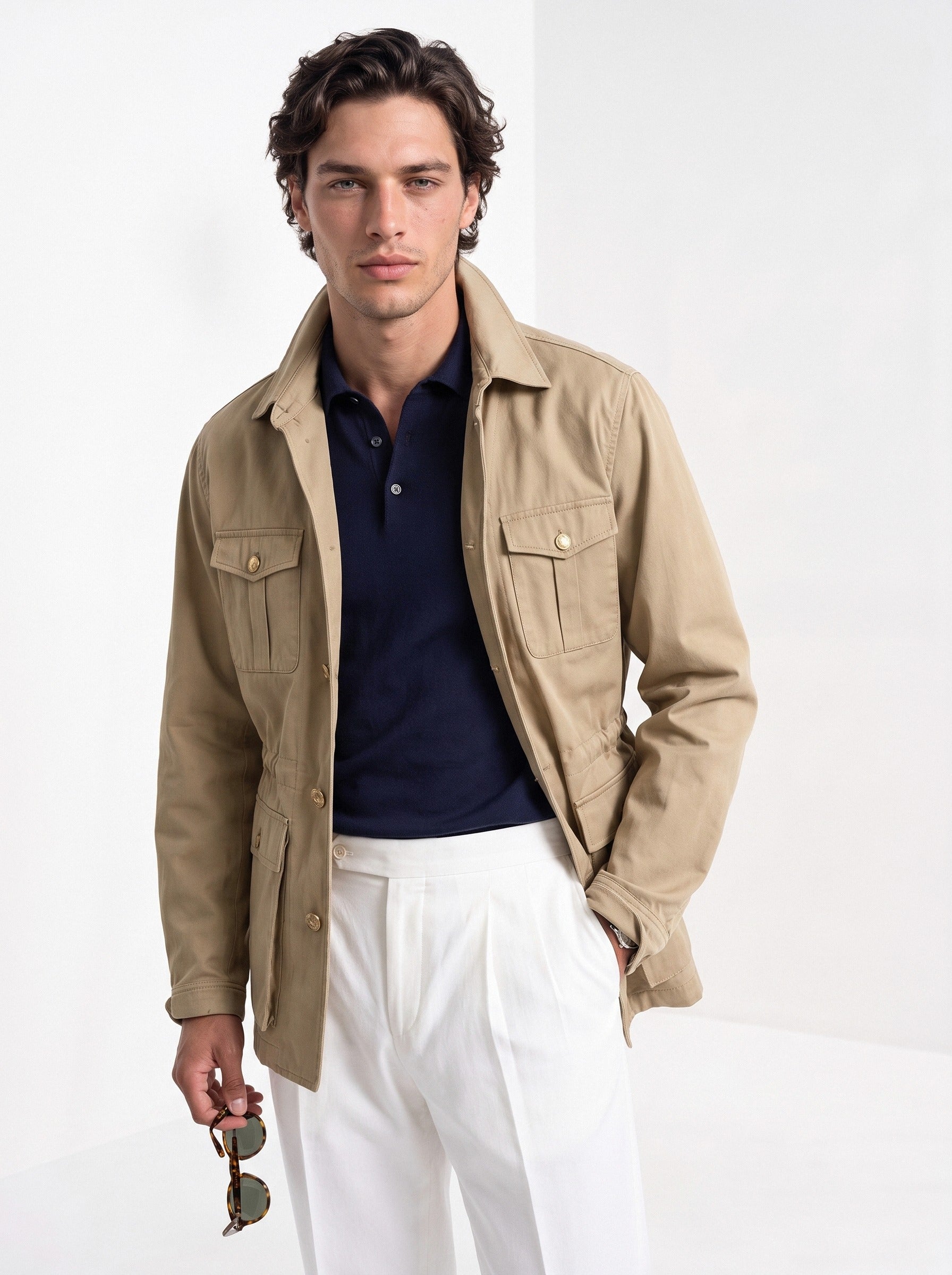 BLENIN men's twill field jacket in khaki, front portrait
