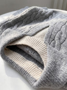 BLENIN men's layered collar cable sweater in light grey, fabric close-up