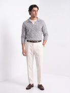 BLENIN men's layered collar cable sweater in light grey, full-length look
