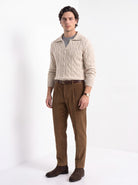 BLENIN men's layered collar cable sweater in beige, full-length look