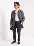 BLENIN men's brushed car coat in dark grey, three-quarter view