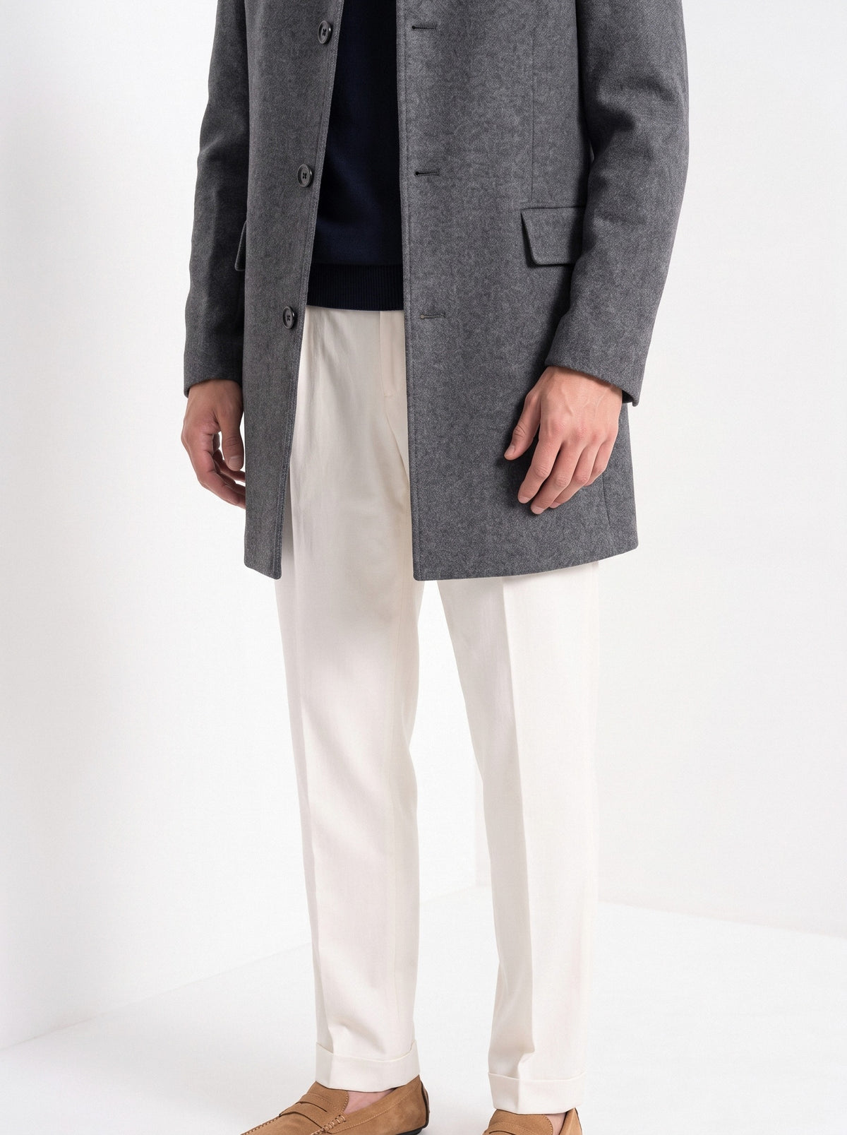 BLENIN men's brushed car coat in dark grey, fit detail