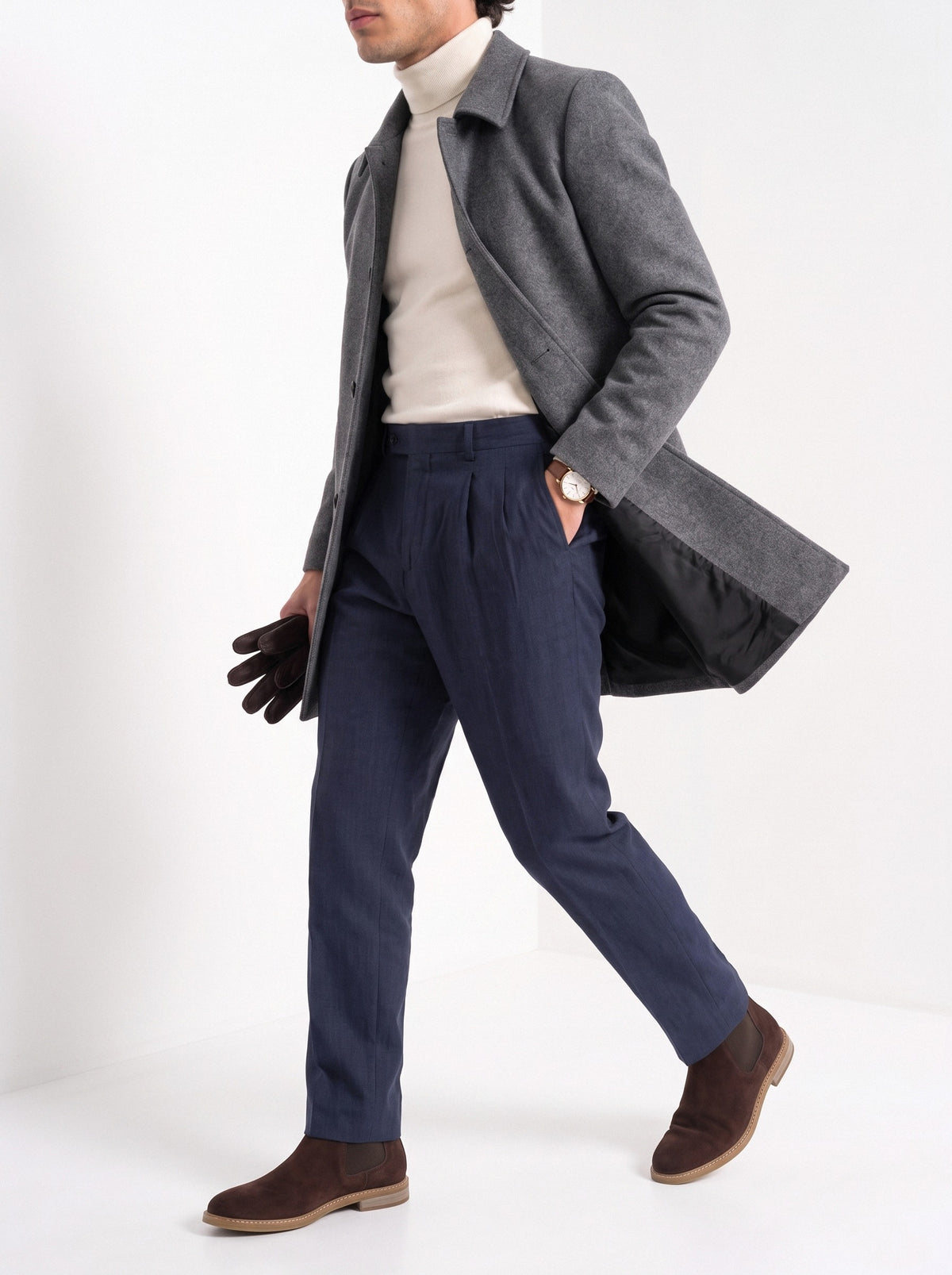 BLENIN men's brushed car coat in dark grey, styled detail
