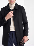 BLENIN men's brushed car coat in black, close-up of the details