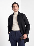 BLENIN men's brushed car coat in black, front portrait
