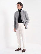 BLENIN men's stand collar tweed-look jacket in grey, three-quarter view