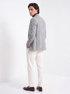 BLENIN men's stand collar tweed-look jacket in grey, back view