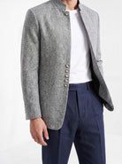 BLENIN men's stand collar tweed-look jacket in grey, fit detail