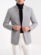 BLENIN men's stand collar tweed-look jacket in grey, styled detail