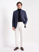 BLENIN men's stand collar tweed-look jacket in navy, full-length look