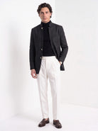 BLENIN men's stand collar tweed-look jacket in black, full-length look