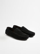 BLENIN men's suede-look driving loafers in black, pair, three-quarter view