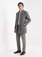 BLENIN men's stand collar wool blend coat in grey, full-length look