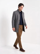 BLENIN men's stand collar wool blend coat in grey, full outfit, walking
