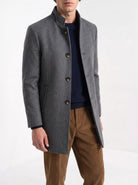 BLENIN men's stand collar wool blend coat in grey, fit detail