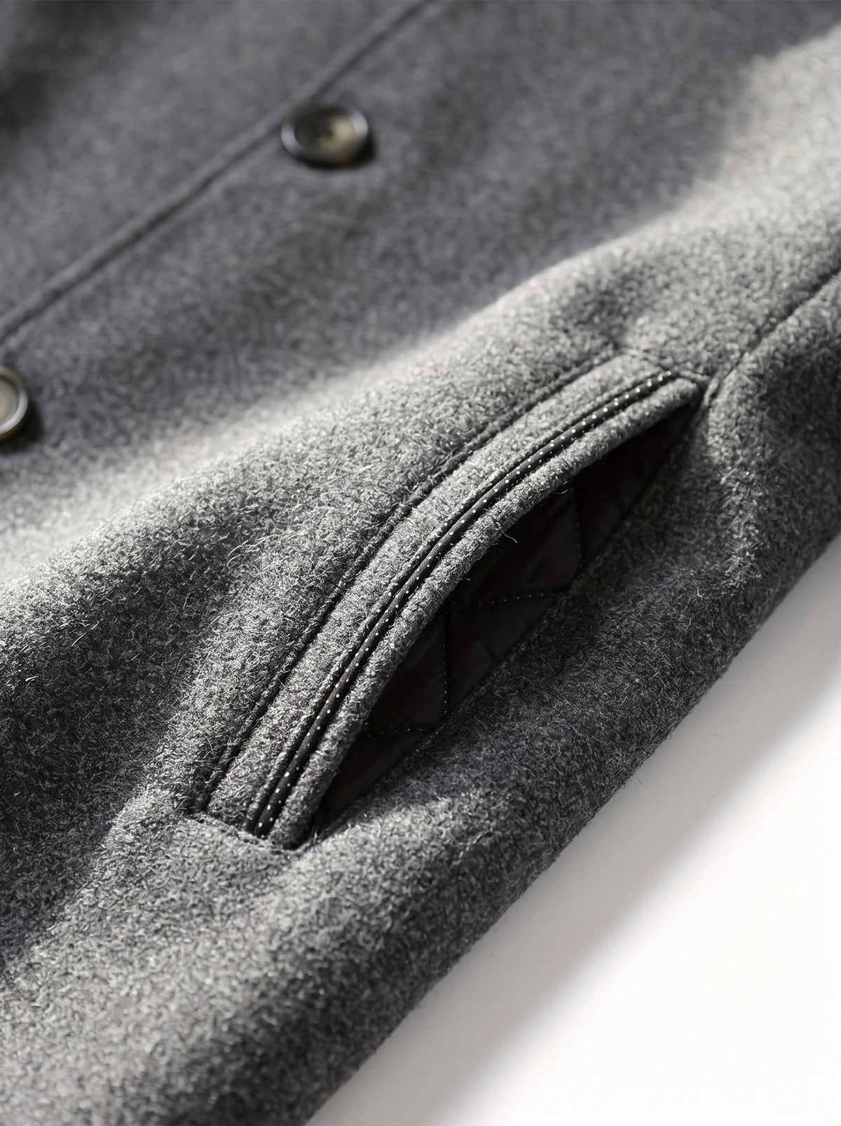 BLENIN men's stand collar wool blend coat in grey, fabric close-up