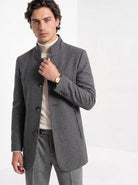 BLENIN men's stand collar wool blend coat in grey, front portrait