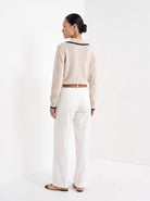 BLENIN piped collar sweater in oatmeal, back view