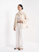 BLENIN short collared jacket in cream, three-quarter view