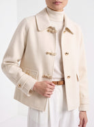 BLENIN short collared jacket in cream, close-up of the collar and details