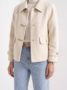BLENIN short collared jacket in cream, fit detail at the hem and cuff