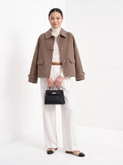 BLENIN short collared jacket in taupe, full-length front view