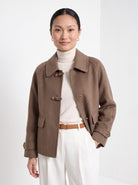 BLENIN short collared jacket in taupe, front portrait