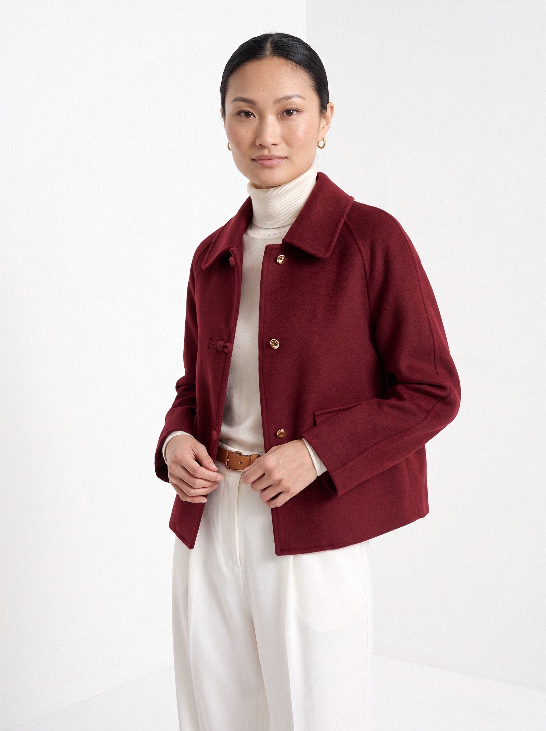 BLENIN short collared jacket in burgundy, front portrait