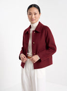 BLENIN short collared jacket in burgundy, front portrait