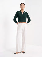 BLENIN contrast trim knit polo in forest green, full-length front view