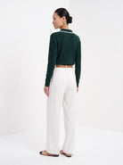 BLENIN contrast trim knit polo in forest green, back view