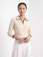 BLENIN contrast trim knit polo in cream, front portrait