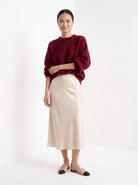 BLENIN brushed knit sweater in burgundy, full-length front view