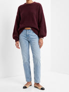 BLENIN brushed knit sweater in burgundy, fit detail at the hem and cuff