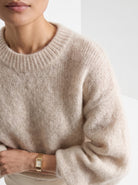 BLENIN brushed knit sweater in oatmeal, close-up of the details