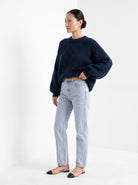 BLENIN brushed knit sweater in navy, three-quarter view