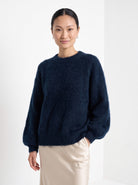 BLENIN brushed knit sweater in navy, front portrait