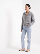 BLENIN cable zip collar cardigan in grey, three-quarter view