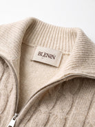 BLENIN cable zip collar cardigan, woven BLENIN neck label