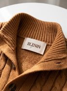 BLENIN cable button collar sweater, woven BLENIN neck label